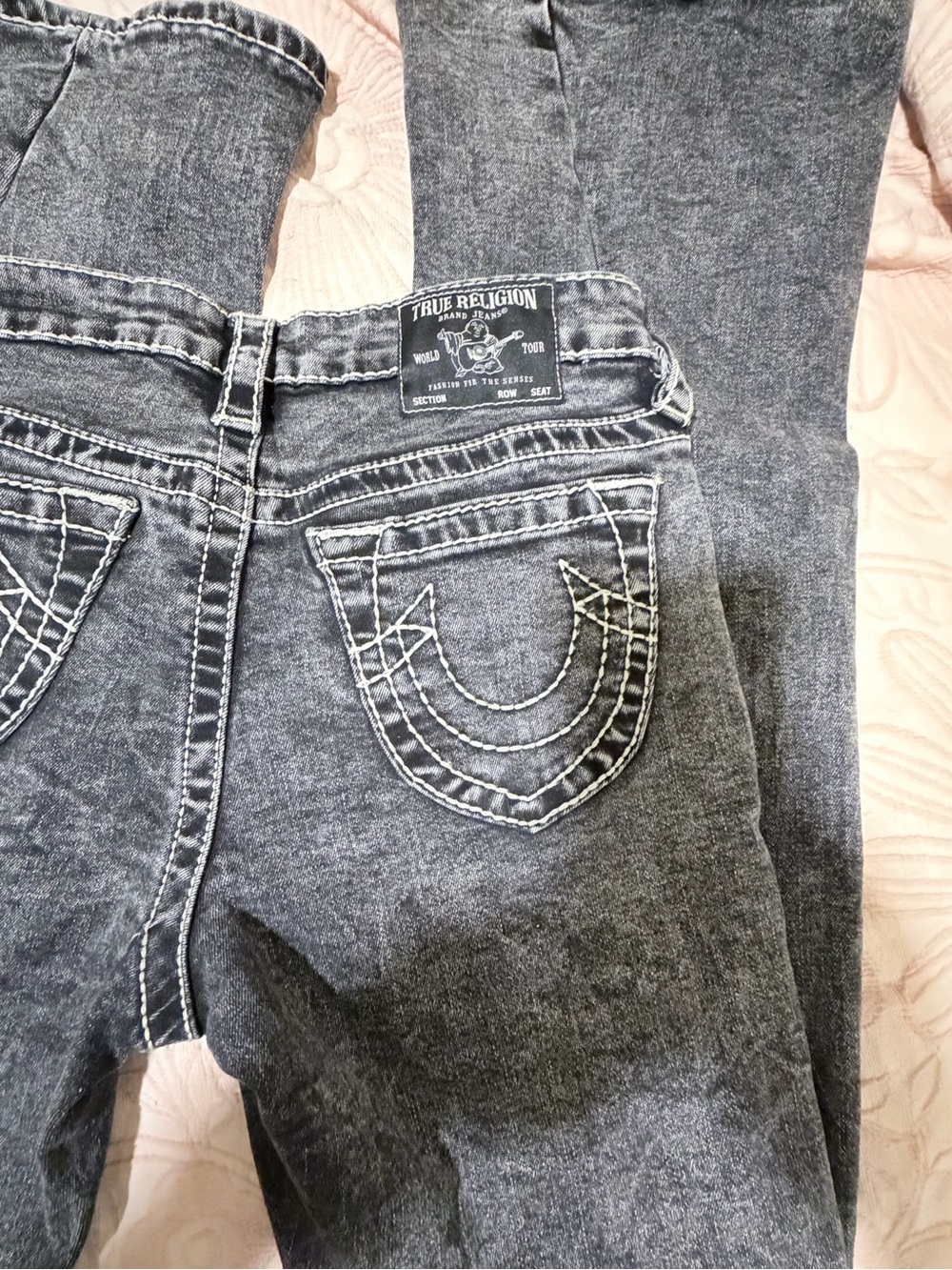 True Religion Women’s Gray Acid Wash wide leg jeans